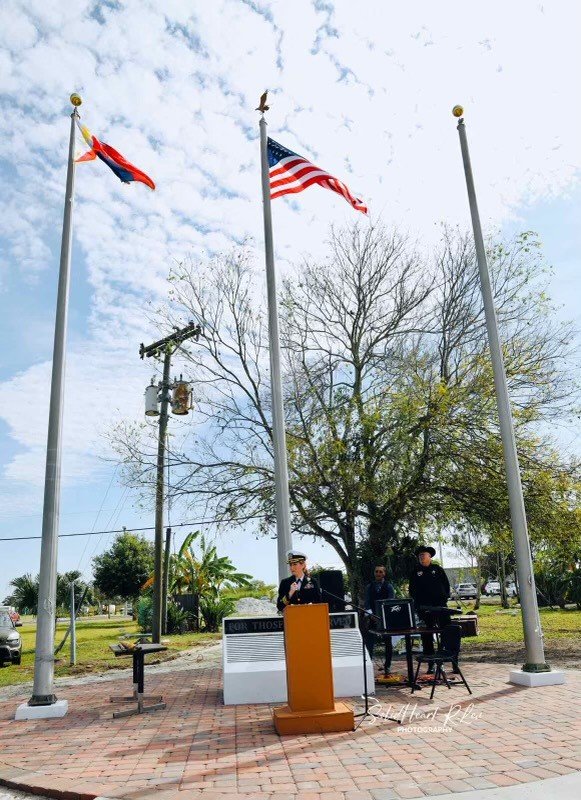 Pentagon Spokesperson Jessica McNulty delivers speech during the Veterans' Memorial Park dedication.